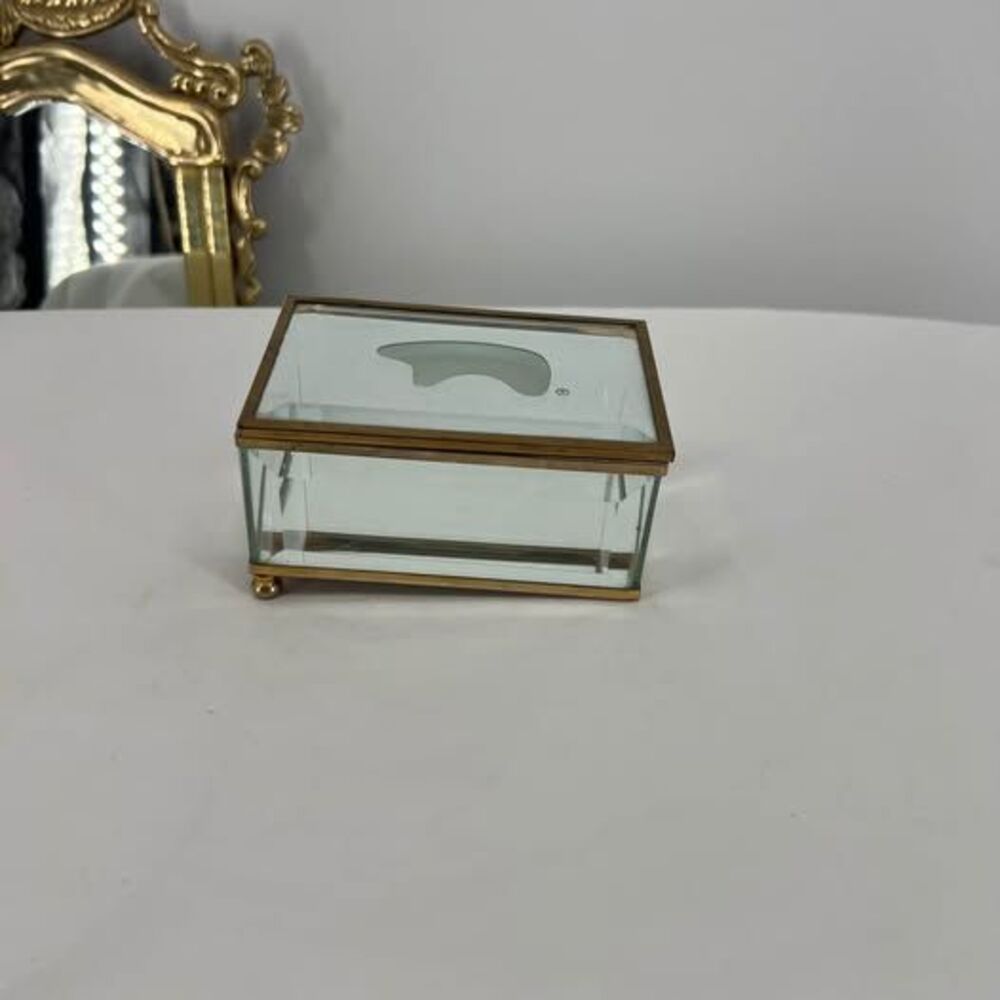 Vintage Brass and Beveled Glass Polar Bear Jewelry Box